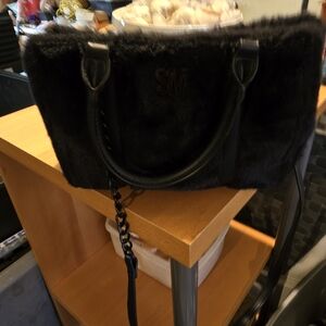 Black Faux Fur Tote Bag